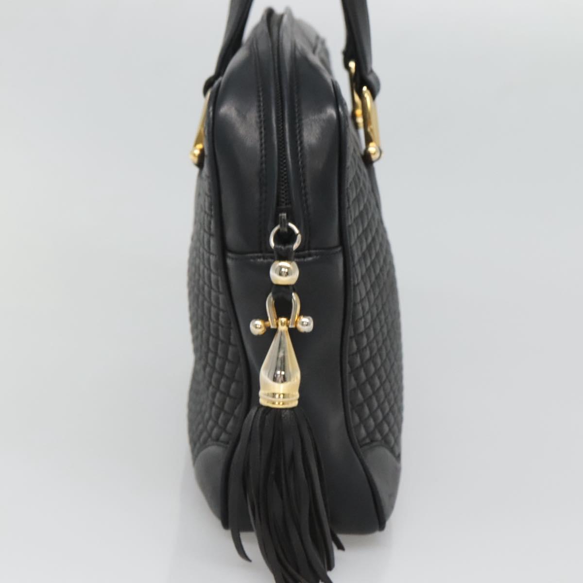 BALLY Hand Bag Leather Black Gold Auth 125714