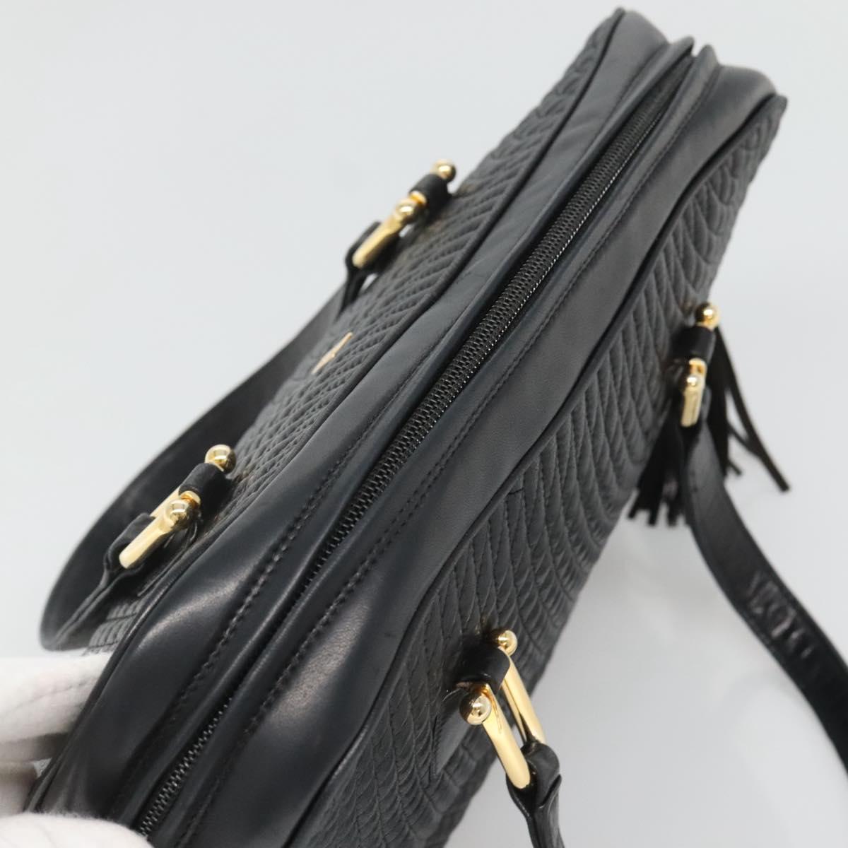 BALLY Hand Bag Leather Black Gold Auth 125714