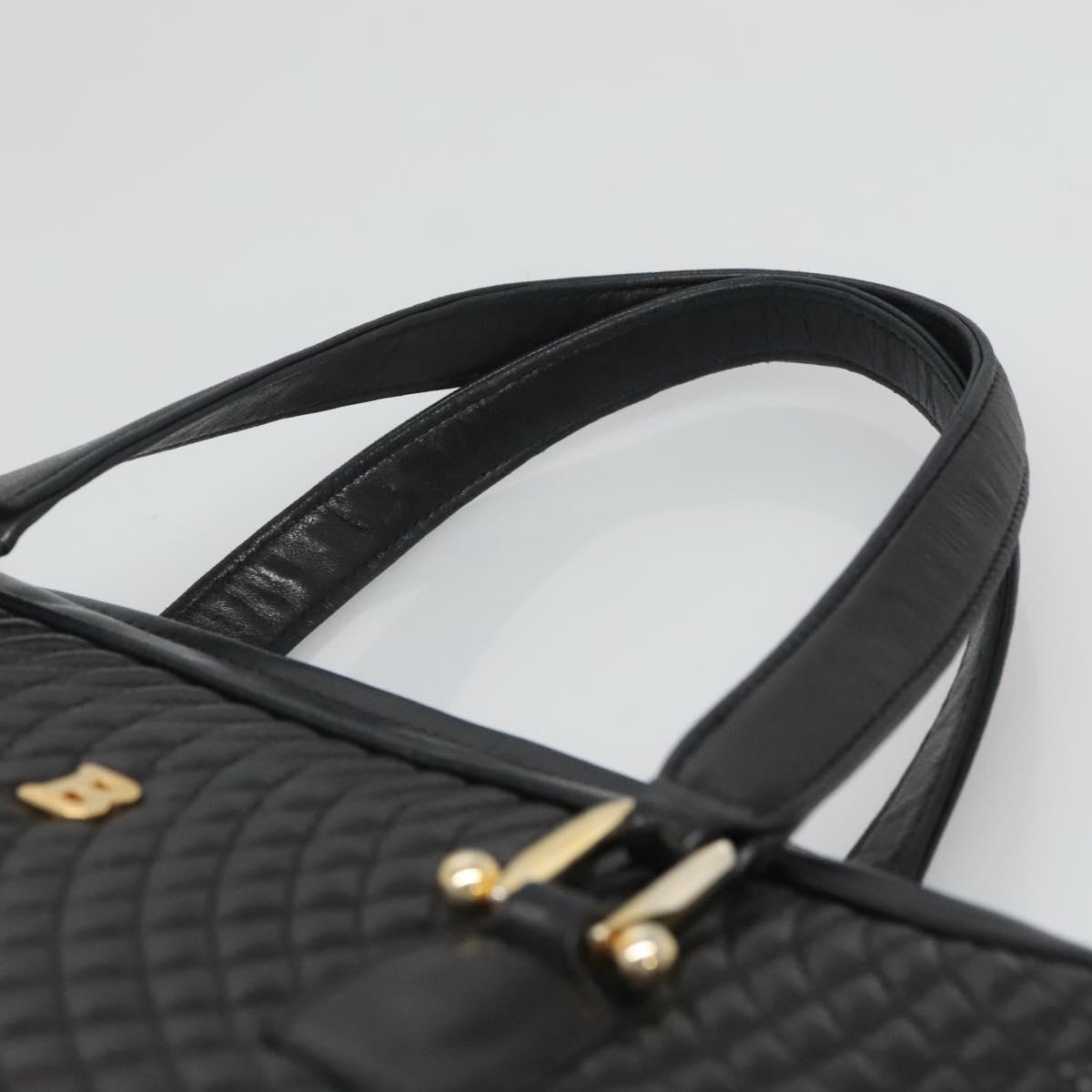 BALLY Hand Bag Leather Black Gold Auth 125714
