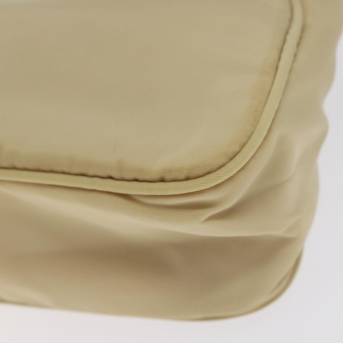 PRADA Hand Bag Nylon Beige Silver Auth 125727