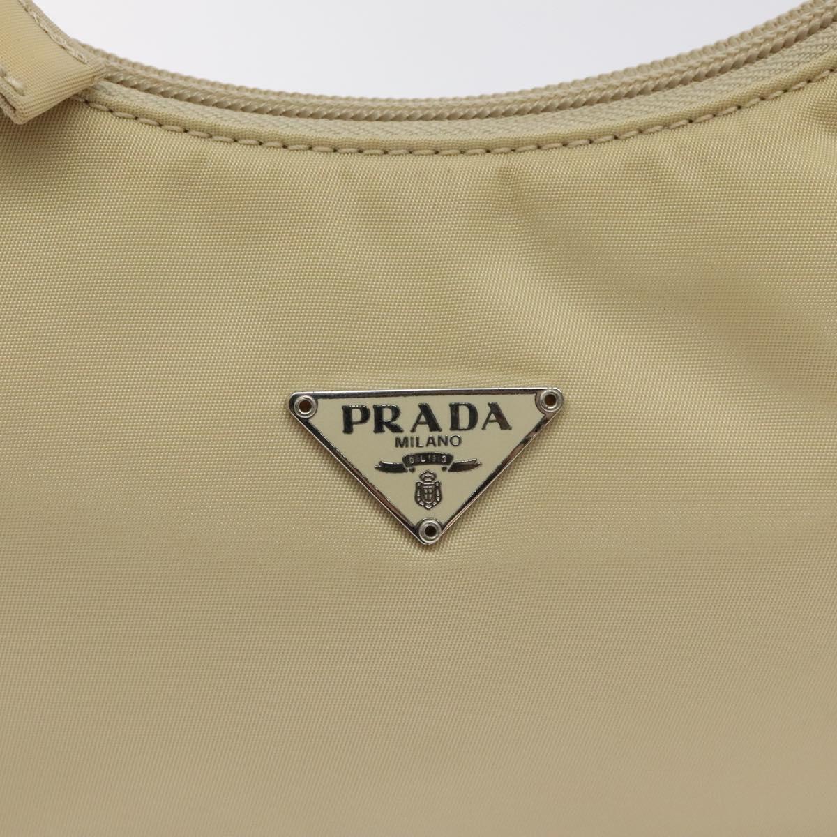 PRADA Hand Bag Nylon Beige Silver Auth 125727