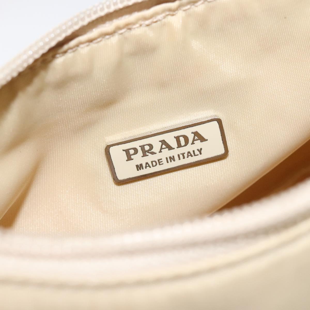 PRADA Hand Bag Nylon Beige Silver Auth 125727