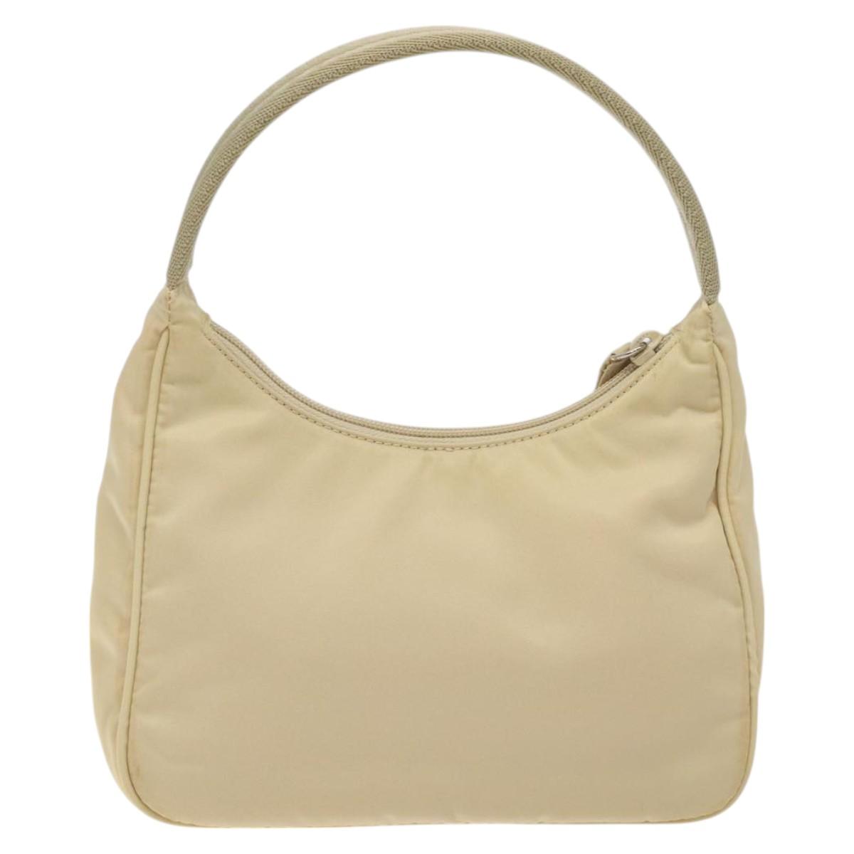 PRADA Hand Bag Nylon Beige Silver Auth 125727