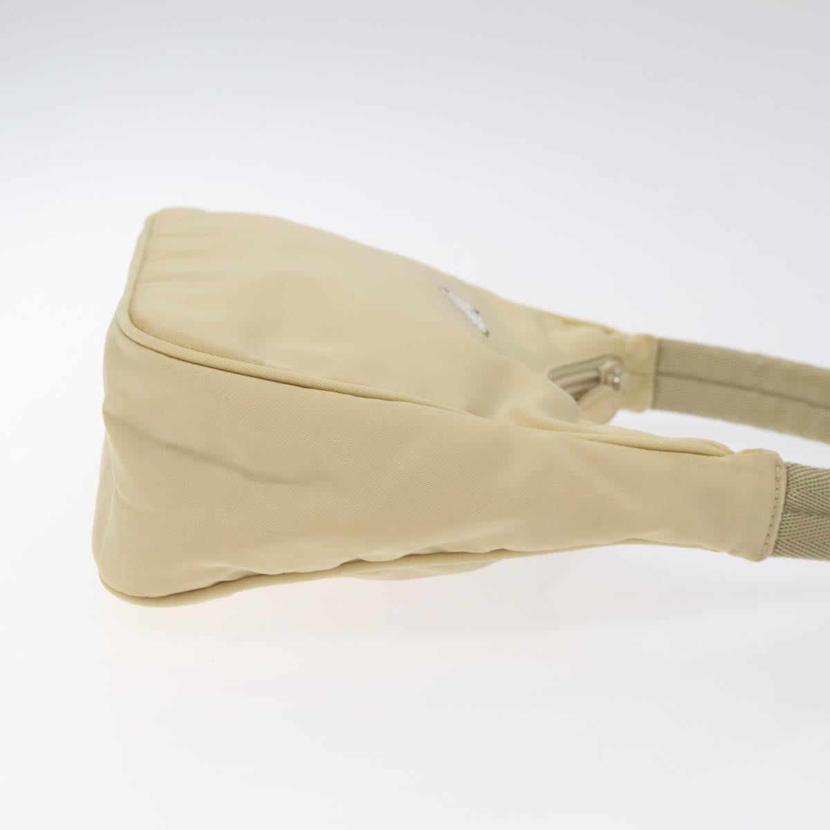 PRADA Hand Bag Nylon Beige Silver Auth 125727