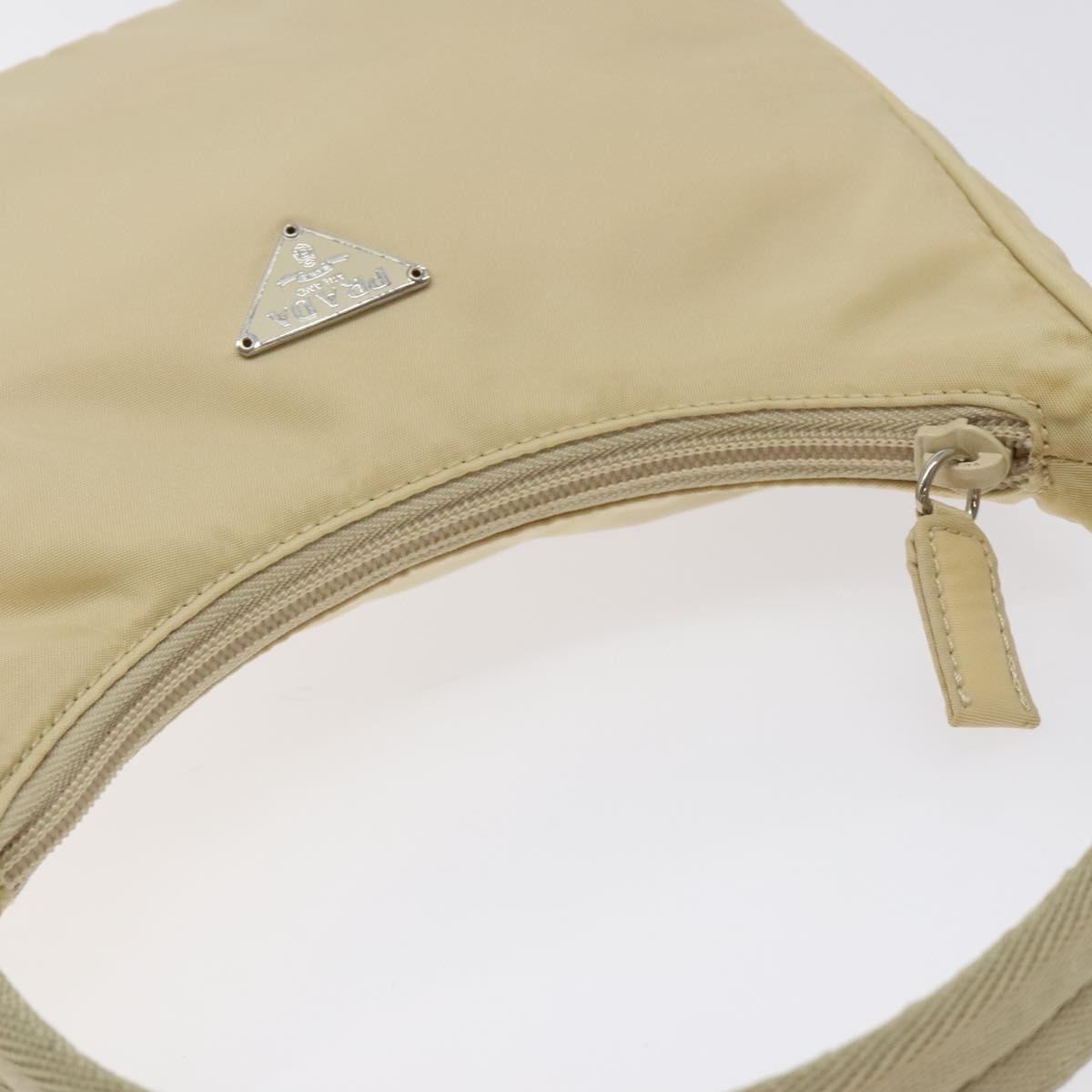 PRADA Hand Bag Nylon Beige Silver Auth 125727