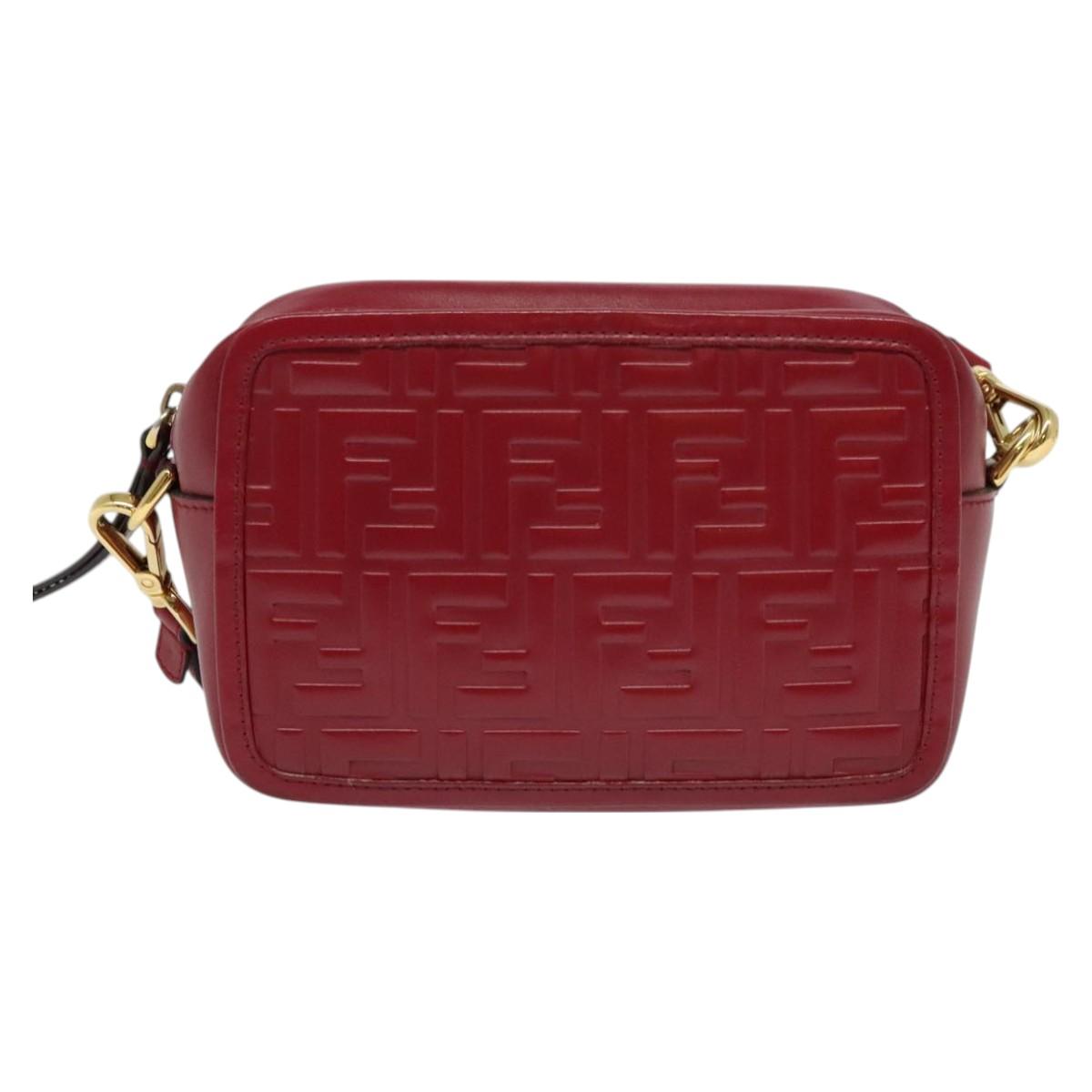 FENDI Zucca Shoulder Bag Leather Red Gold Auth 125736