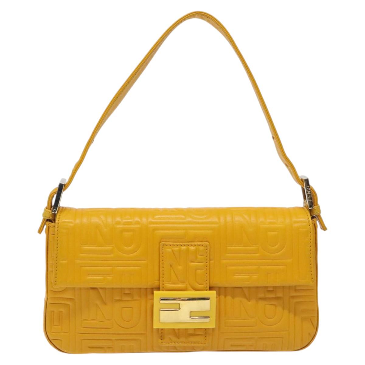 FENDI Mamma Baguette Shoulder Bag Leather Yellow Gold Auth 125737