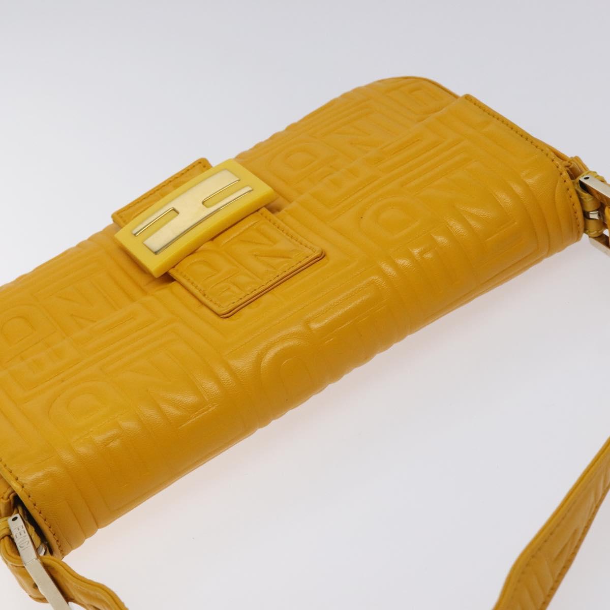 FENDI Mamma Baguette Shoulder Bag Leather Yellow Gold Auth 125737
