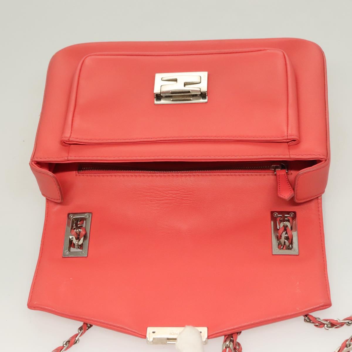 FENDI Chain Shoulder Bag Leather Pink Silver Auth 125738