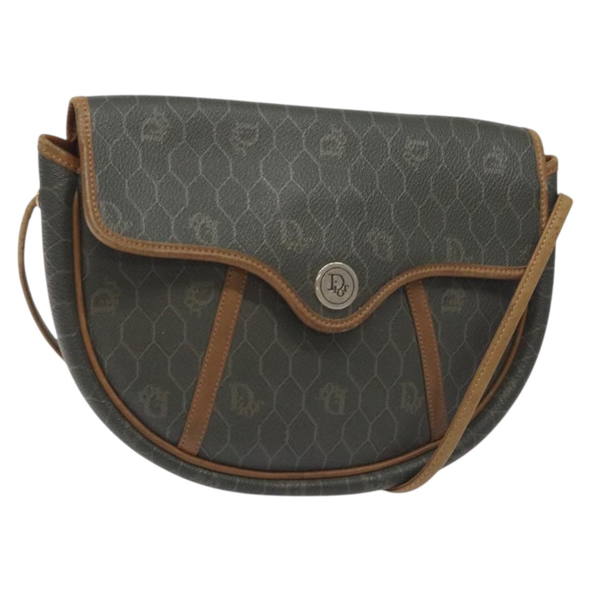 Christian Dior Honeycomb Canvas Shoulder Bag PVC Green Gold Auth 125741