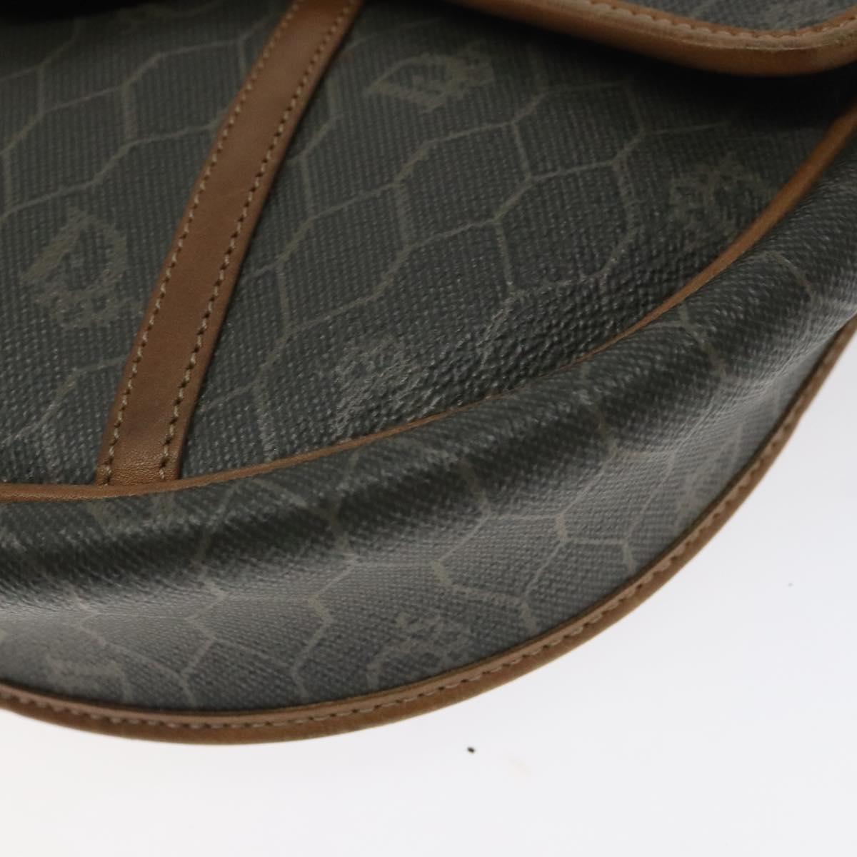 Christian Dior Honeycomb Canvas Shoulder Bag PVC Green Gold Auth 125741