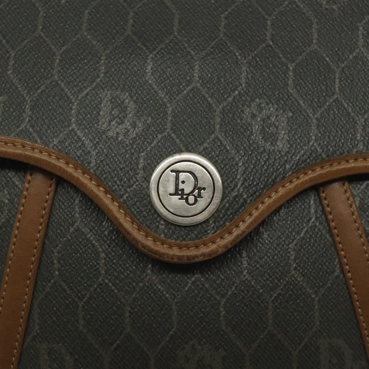 Christian Dior Honeycomb Canvas Shoulder Bag PVC Green Gold Auth 125741