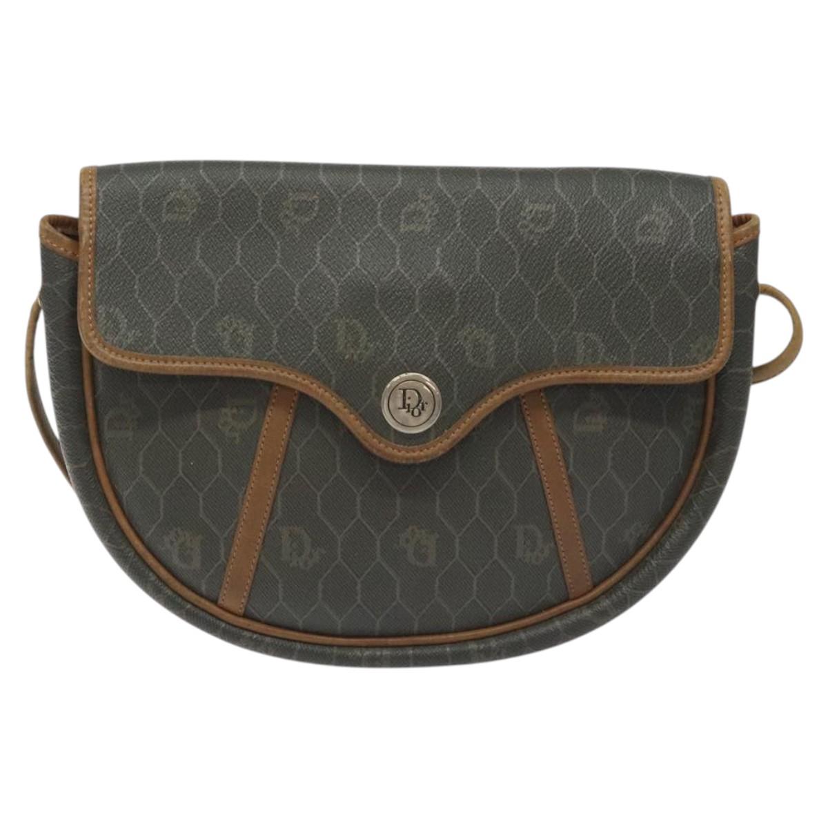 Christian Dior Honeycomb Canvas Shoulder Bag PVC Green Gold Auth 125741