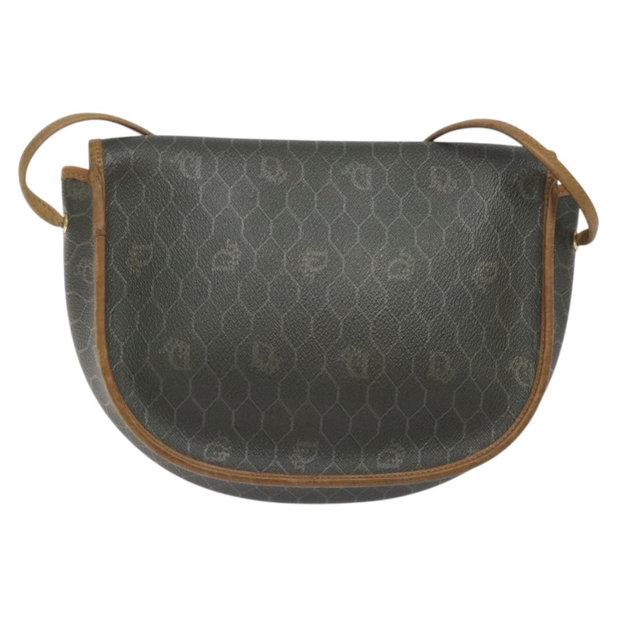 Christian Dior Honeycomb Canvas Shoulder Bag PVC Green Gold Auth 125741