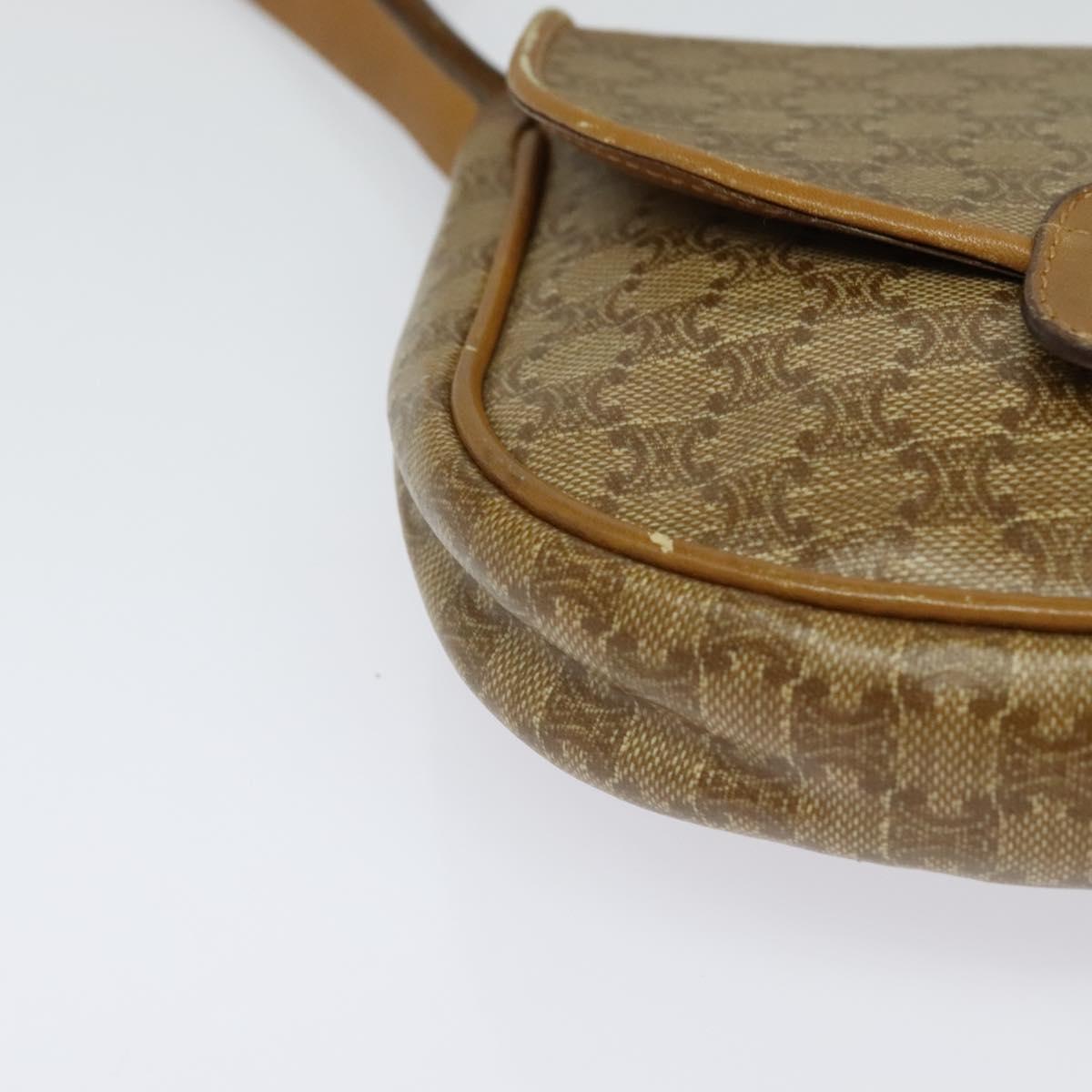 CELINE Macadam Canvas Shoulder Bag Beige Gold Auth 125742