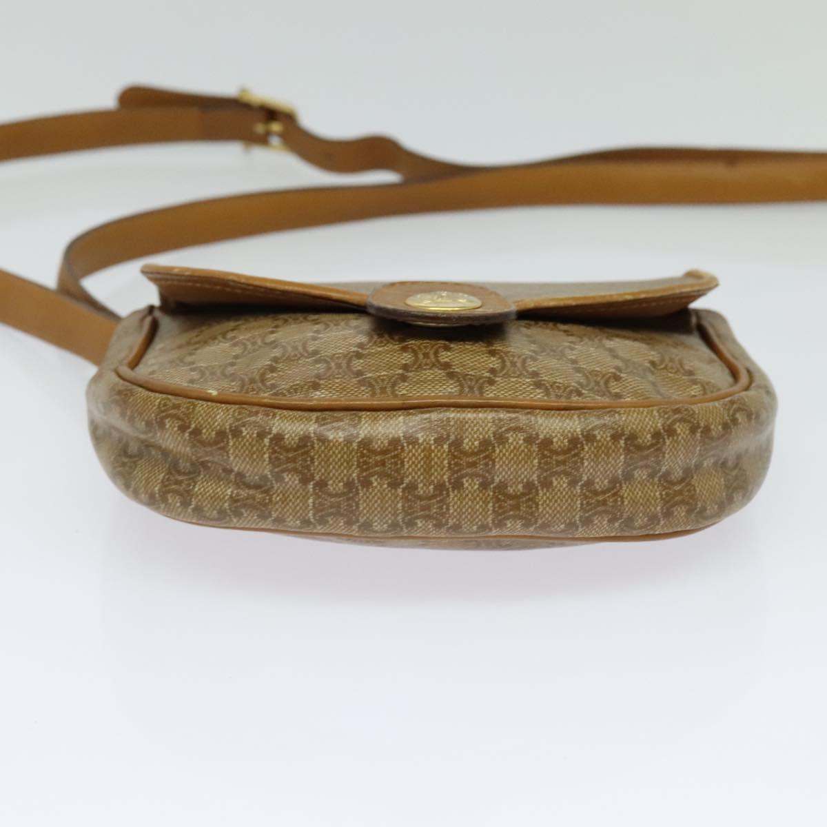 CELINE Macadam Canvas Shoulder Bag Beige Gold Auth 125742