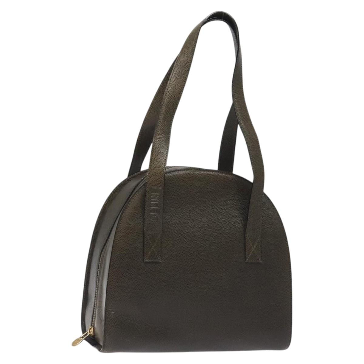 CELINE Shoulder Bag Leather Green Gold Auth 125743
