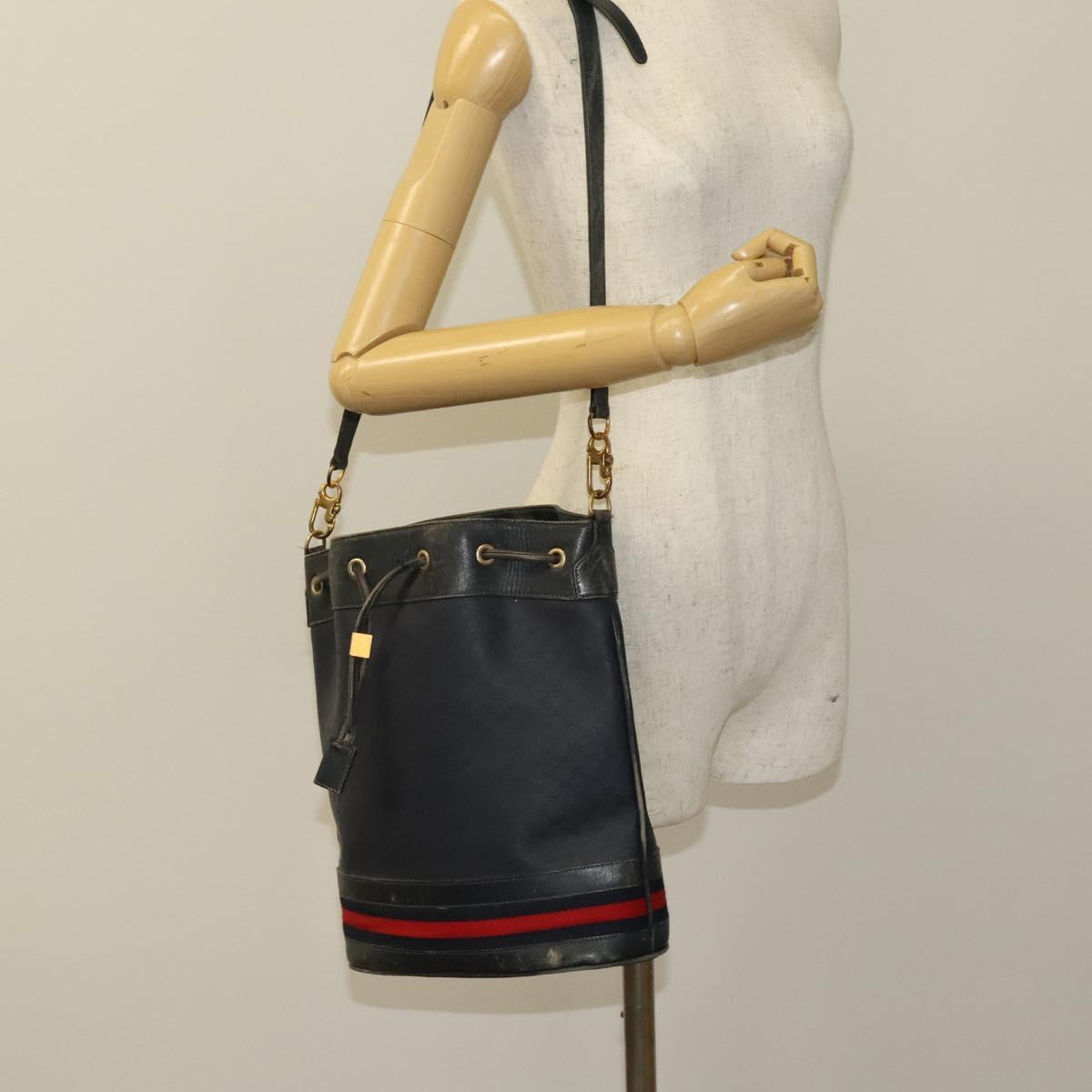 GUCCI Micro GG Supreme Sherry Line Shoulder Bag PVC Navy Gold Auth 125756