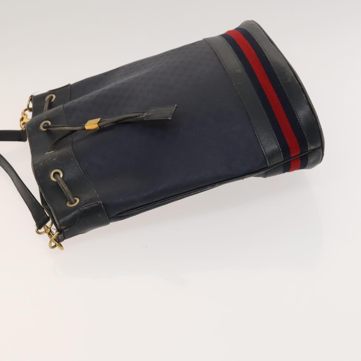 GUCCI Micro GG Supreme Sherry Line Shoulder Bag PVC Navy Gold Auth 125756