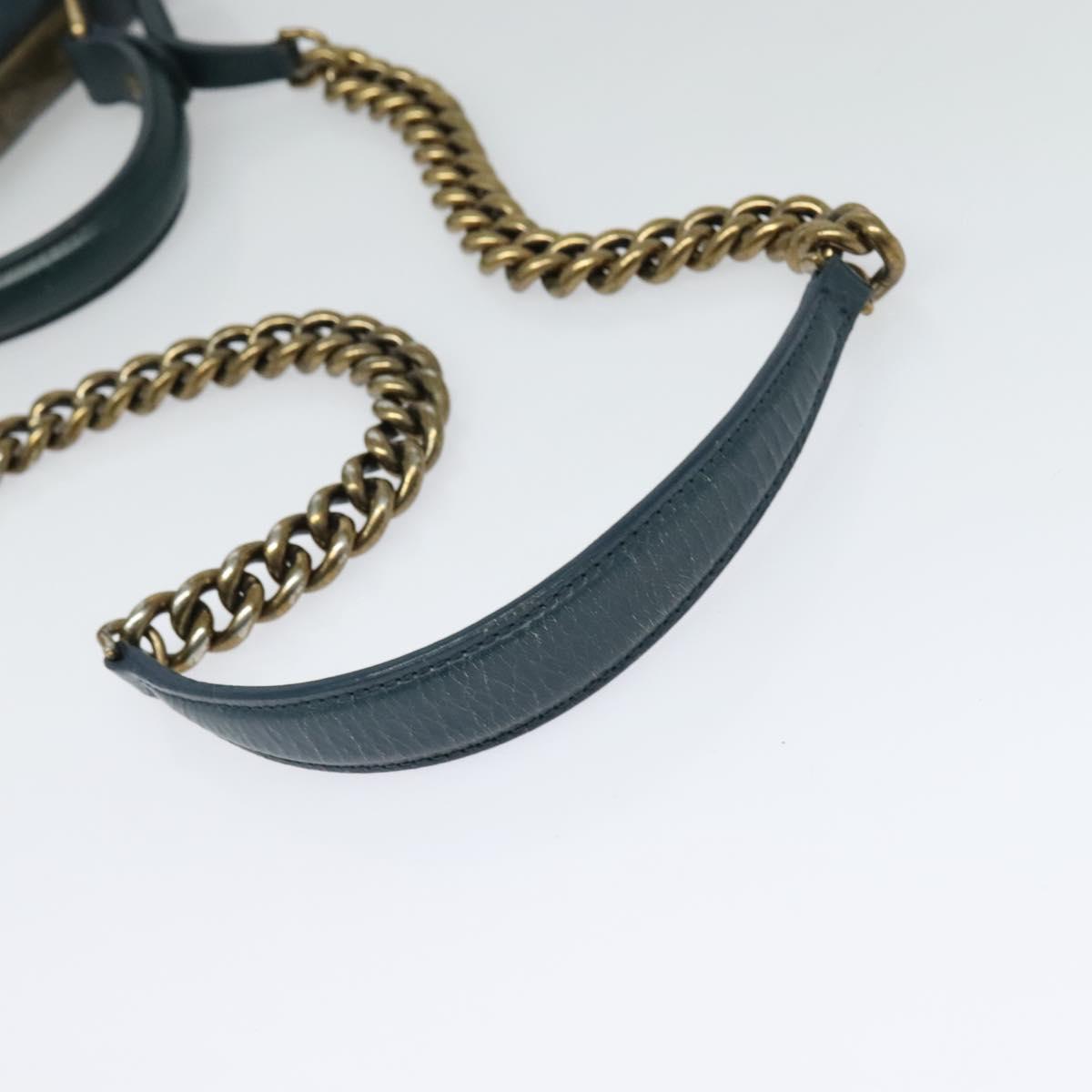 CHANEL Matelasse Chain Shoulder Bag Leather 2way Green Gold CC Auth 125767