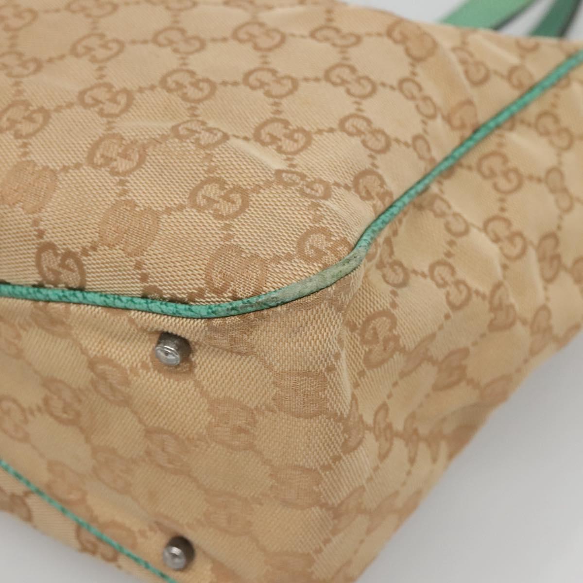 GUCCI GG Canvas Tote Bag Beige Green Silver 113017 Auth 125798