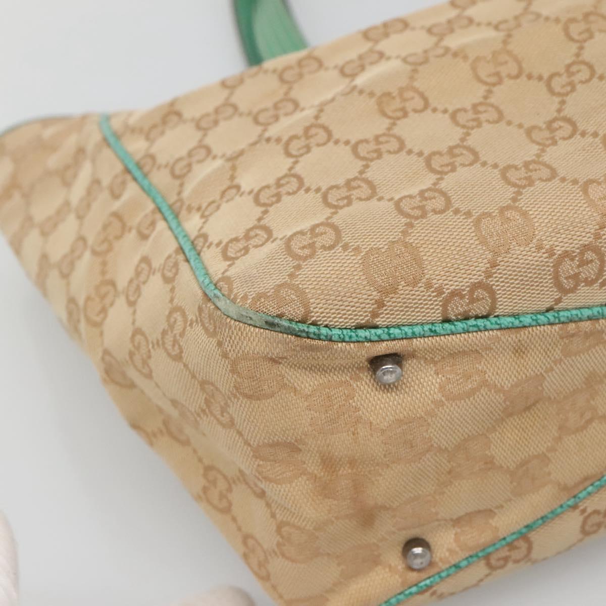 GUCCI GG Canvas Tote Bag Beige Green Silver 113017 Auth 125798