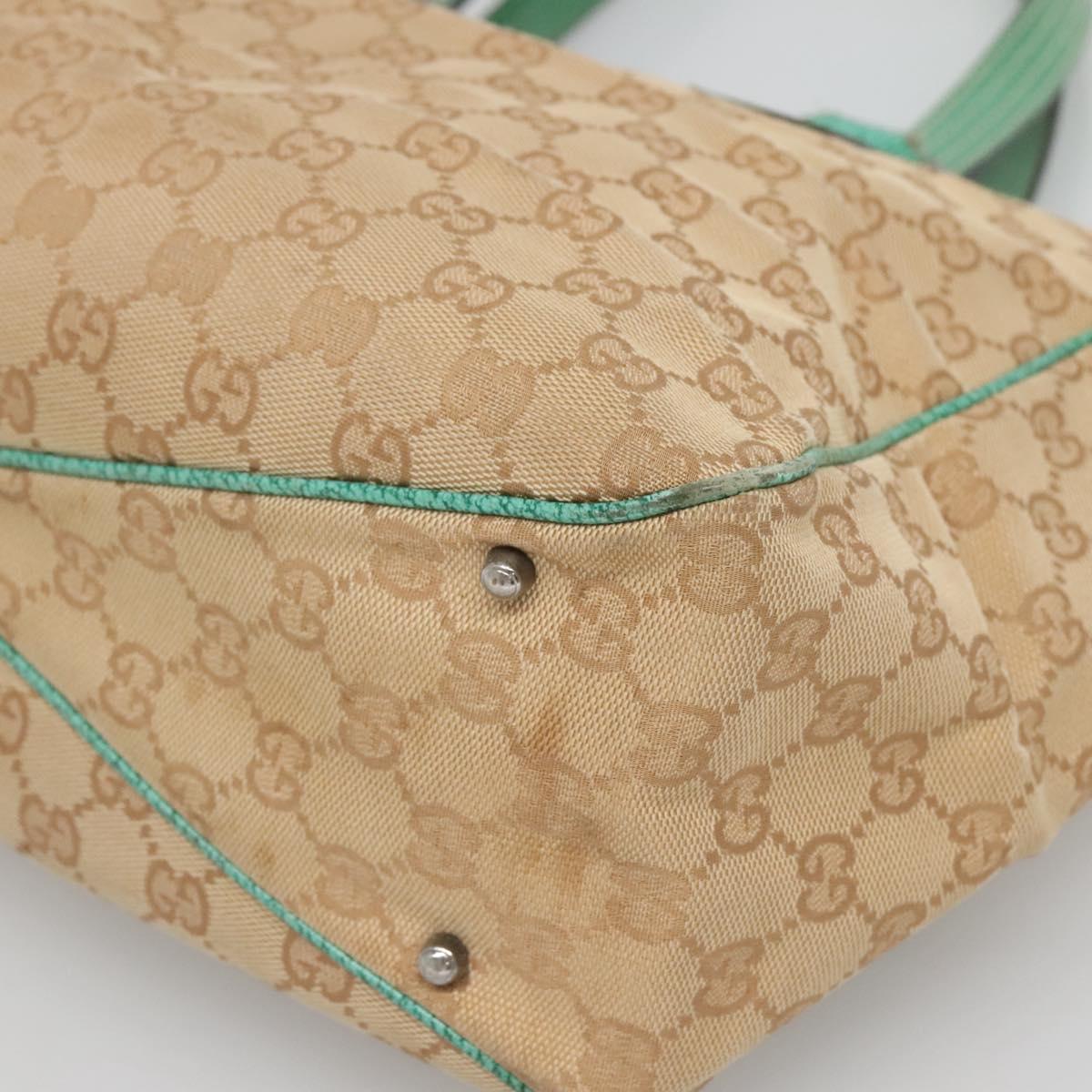 GUCCI GG Canvas Tote Bag Beige Green Silver 113017 Auth 125798