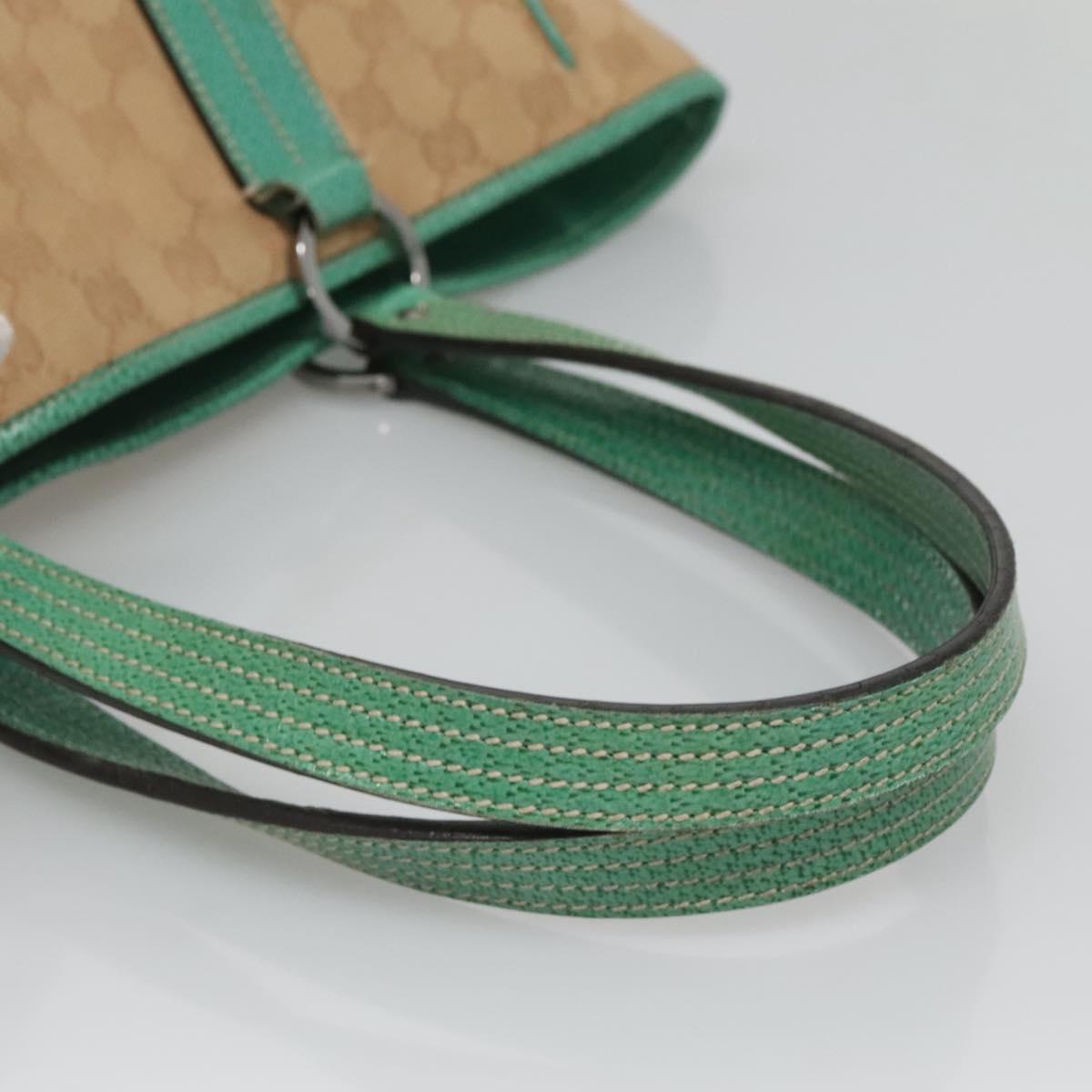 GUCCI GG Canvas Tote Bag Beige Green Silver 113017 Auth 125798