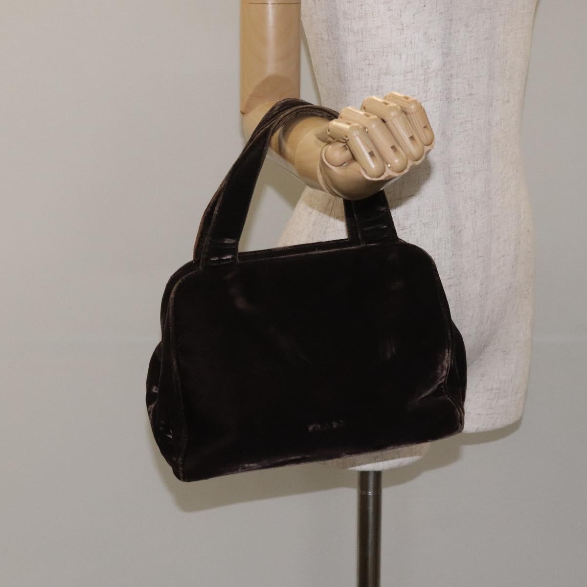 PRADA Hand Bag Velor Brown Auth 125801