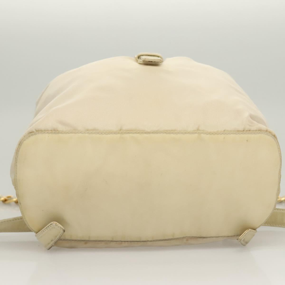 PRADA Chain Backpack Nylon Ivory Gold Auth 125803