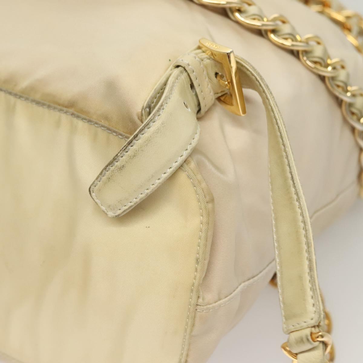 PRADA Chain Backpack Nylon Ivory Gold Auth 125803