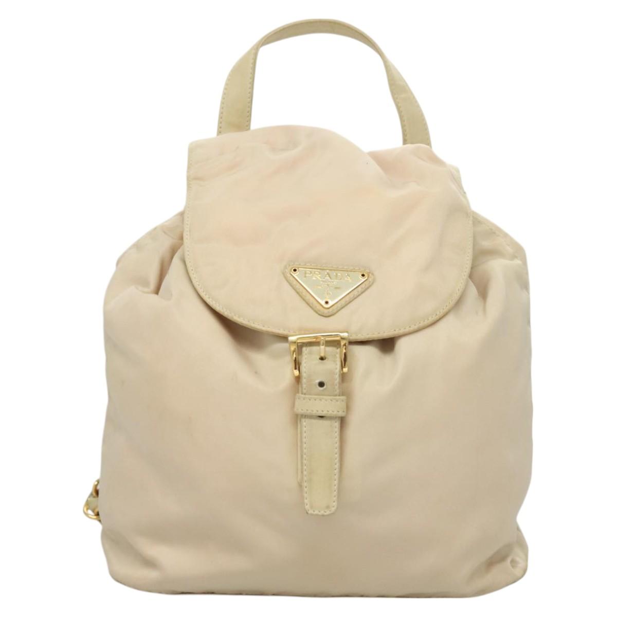 PRADA Chain Backpack Nylon Ivory Gold Auth 125803