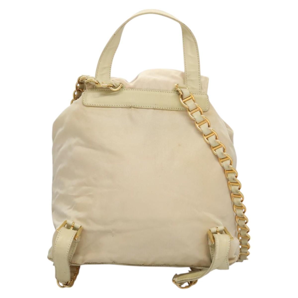 PRADA Chain Backpack Nylon Ivory Gold Auth 125803