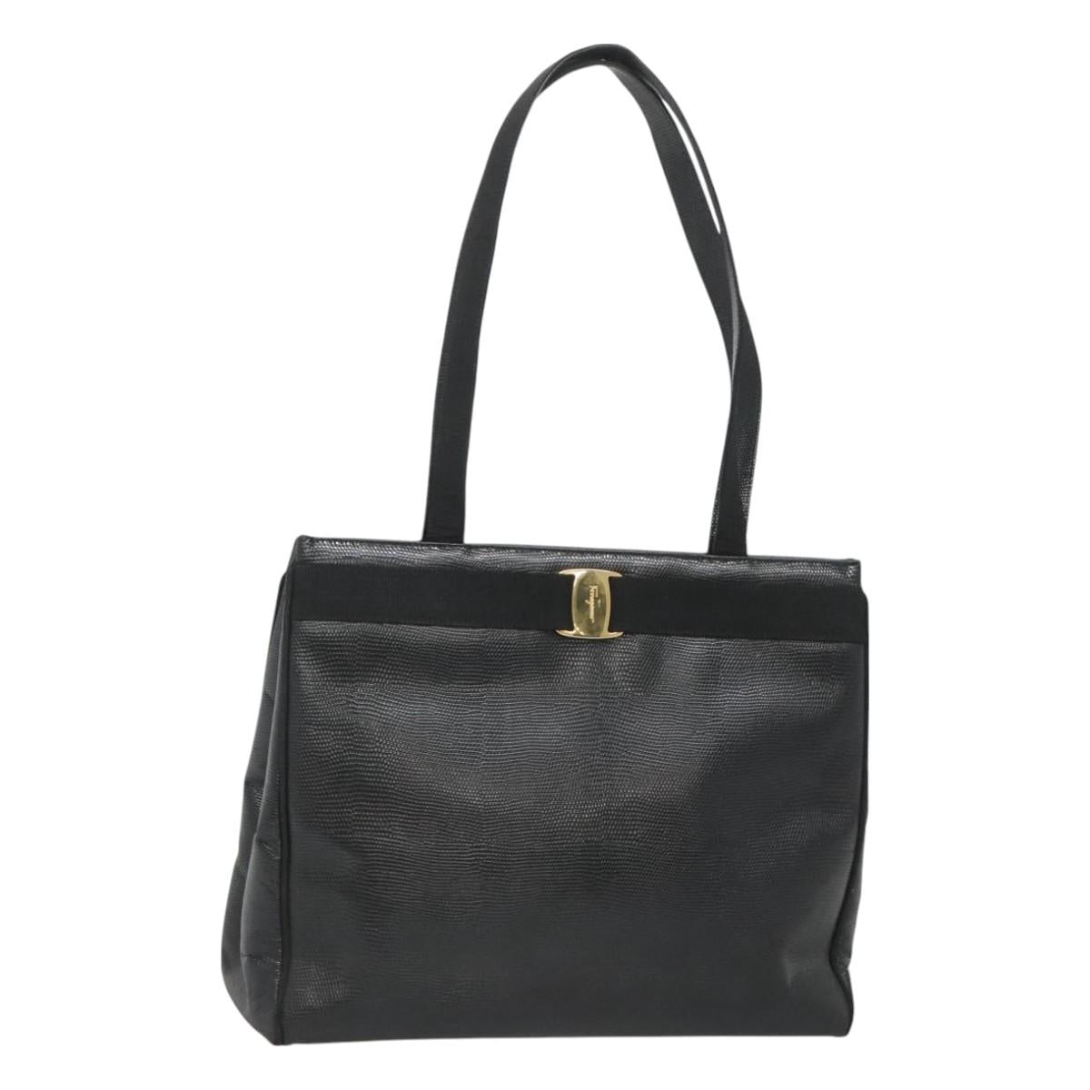 Salvatore Ferragamo Tote Bag Leather Black Gold Auth 125813