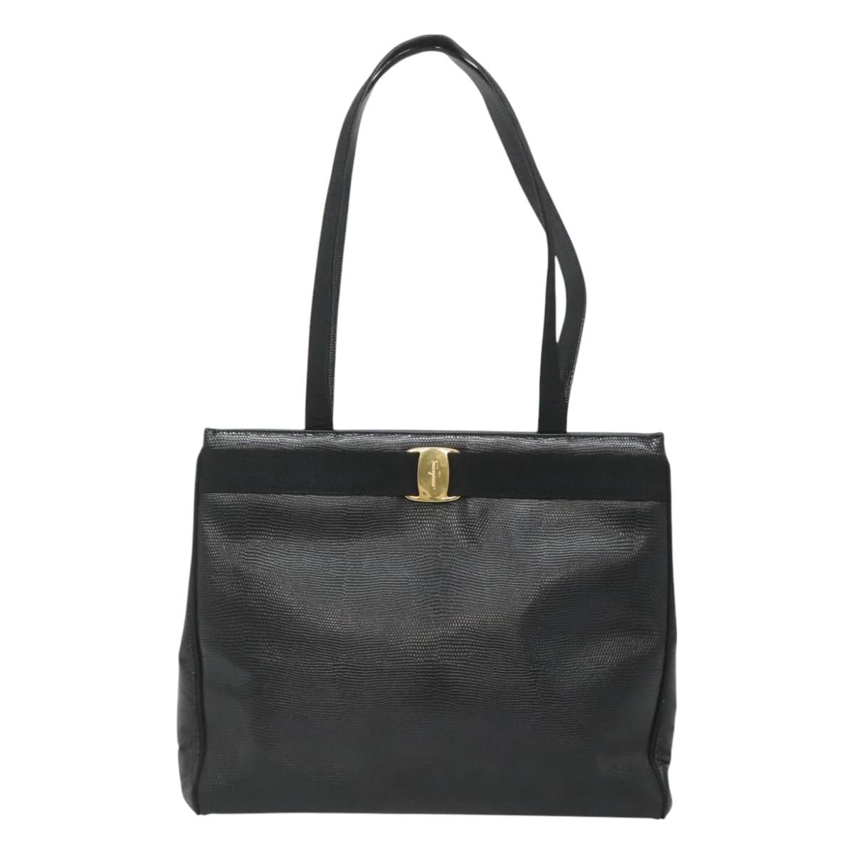 Salvatore Ferragamo Tote Bag Leather Black Gold Auth 125813