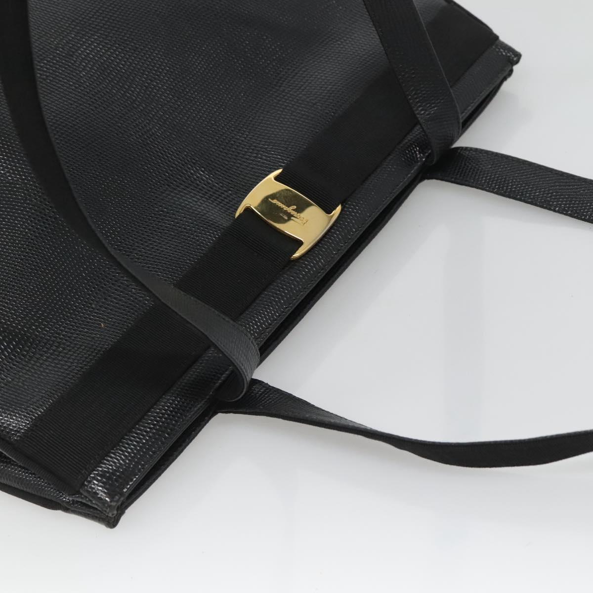 Salvatore Ferragamo Tote Bag Leather Black Gold Auth 125813