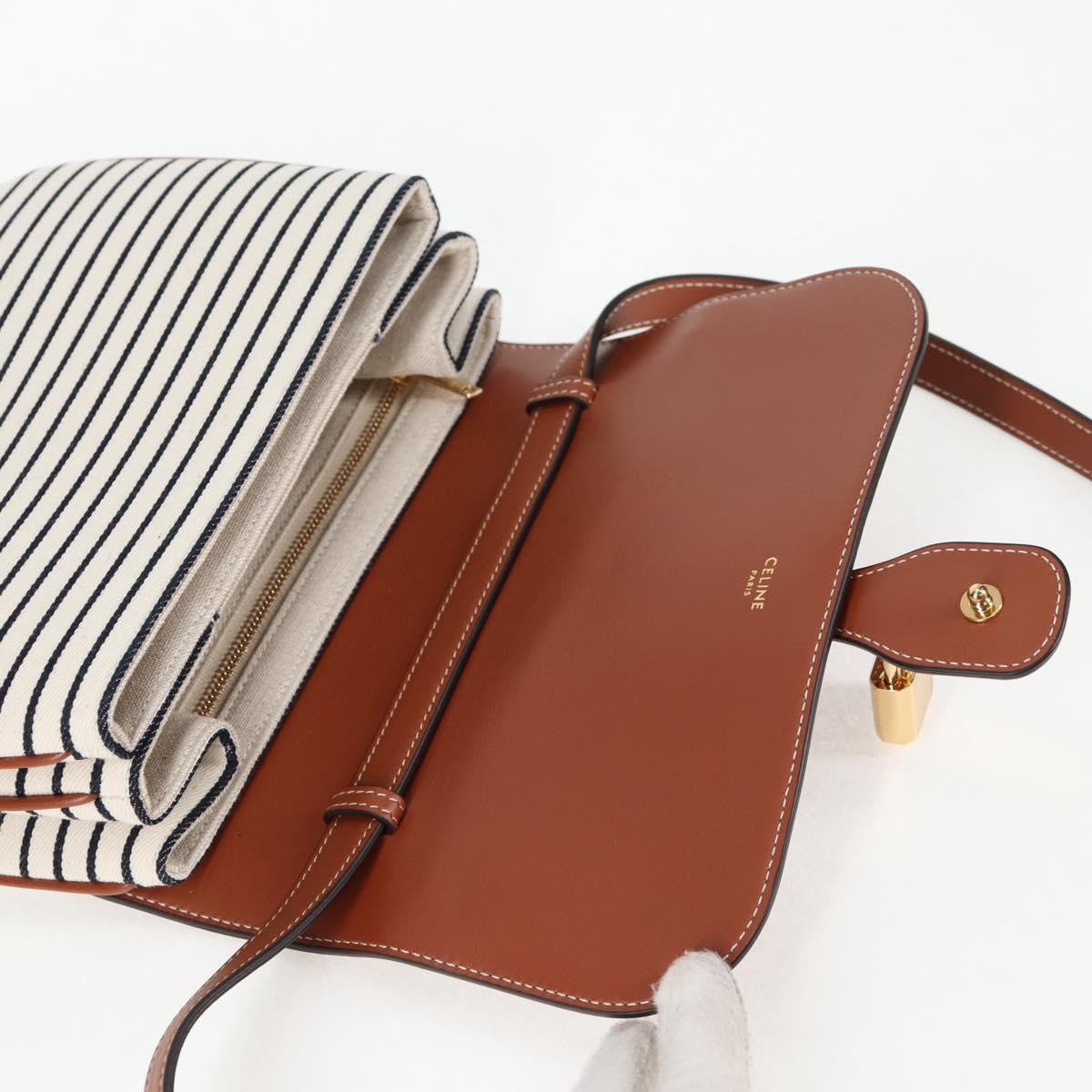 CELINE Shoulder Bag Canvas Leather Brown Gold Auth 125821M