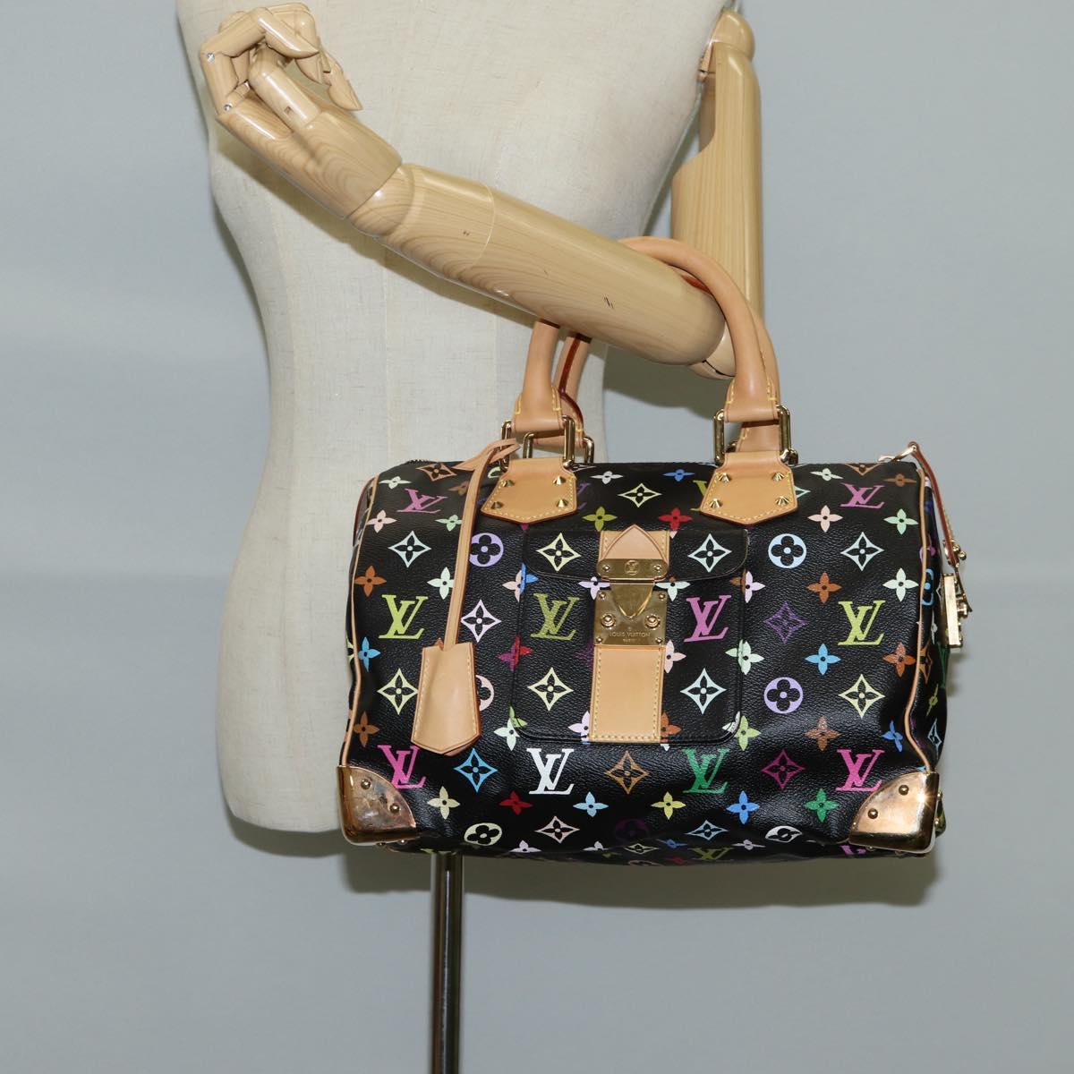 LOUIS VUITTON Monogram Multicolor Speedy 30 Hand Bag Black M92642 Auth 125838SAV
