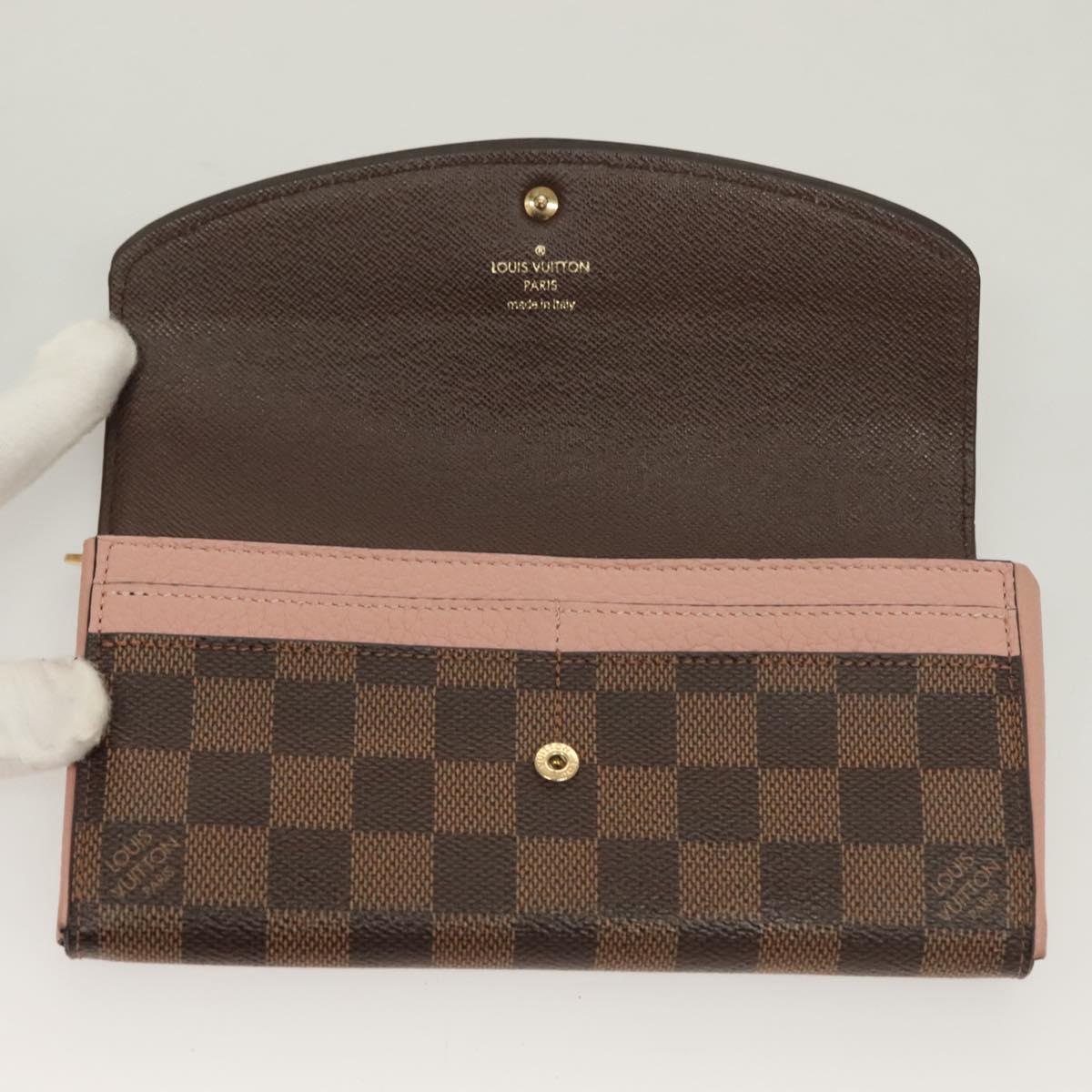 LOUIS VUITTON Damier Ebene Portofeuil Normandy Wallet Pink N61262 LV Auth 125844