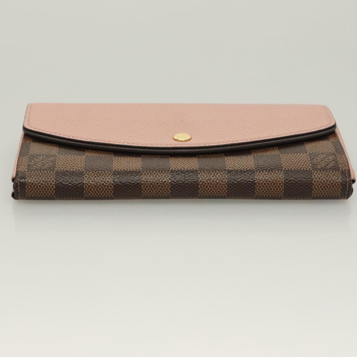 LOUIS VUITTON Damier Ebene Portofeuil Normandy Wallet Pink N61262 LV Auth 125844