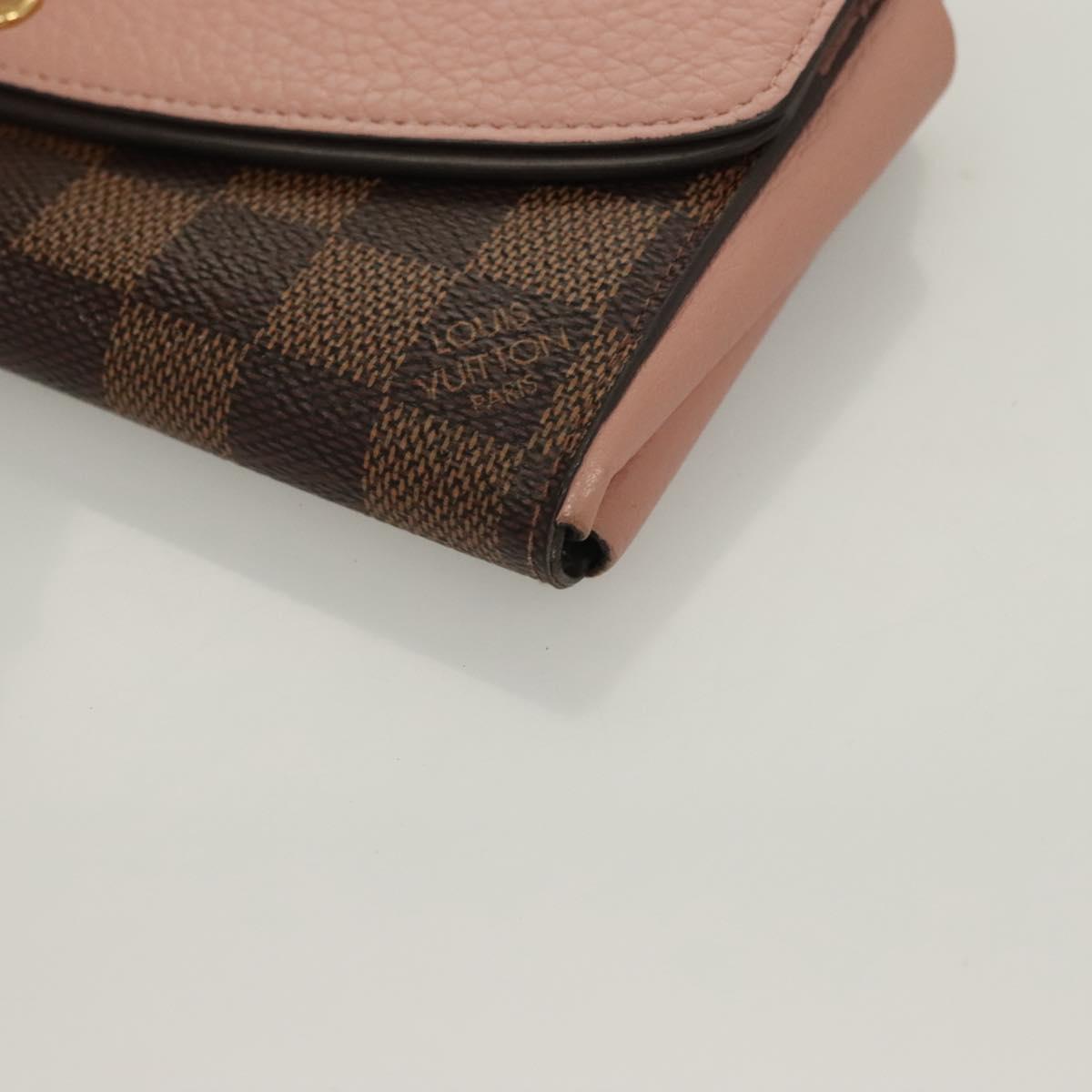 LOUIS VUITTON Damier Ebene Portofeuil Normandy Wallet Pink N61262 LV Auth 125844