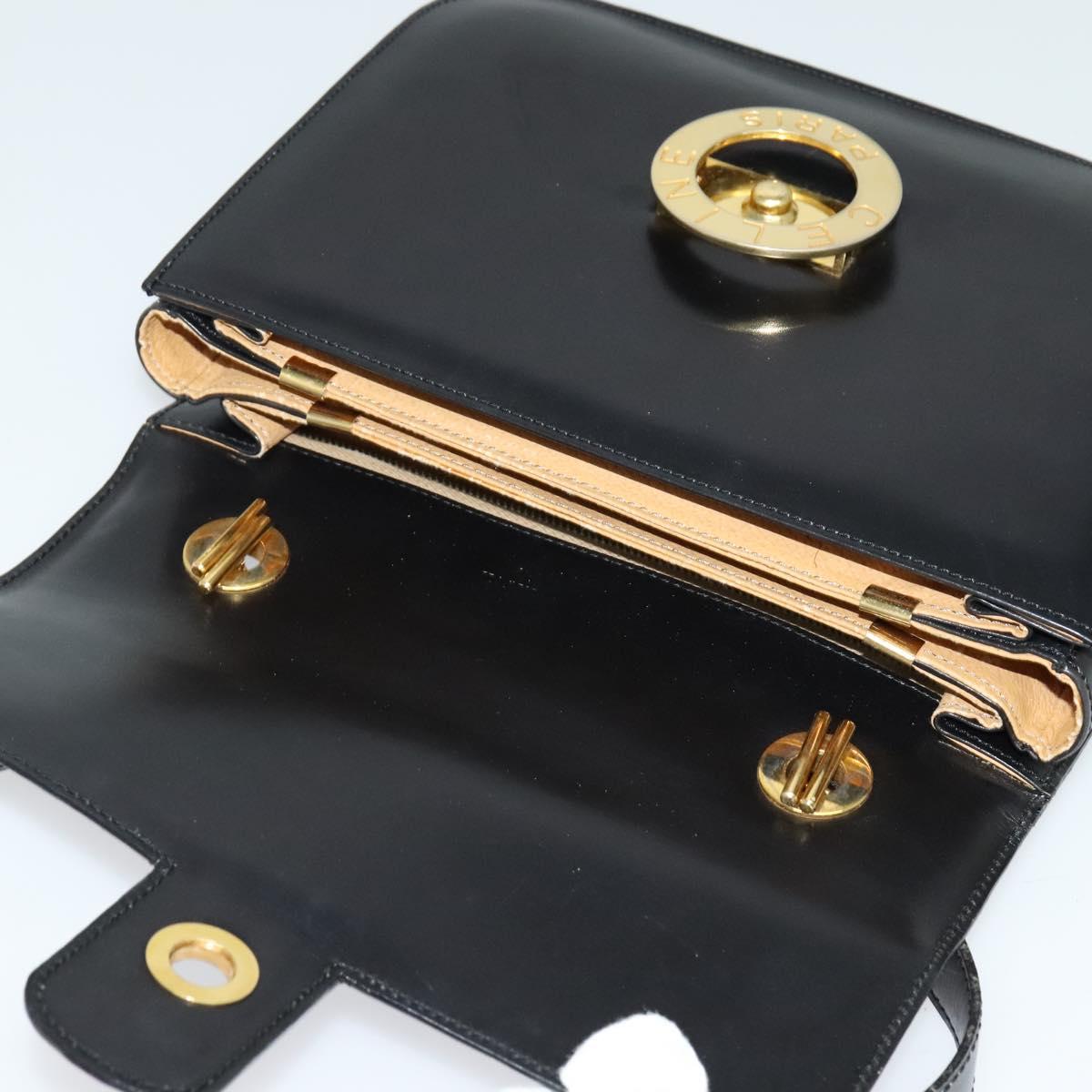 CELINE Hand Bag Leather 2way Black Gold Auth 125900