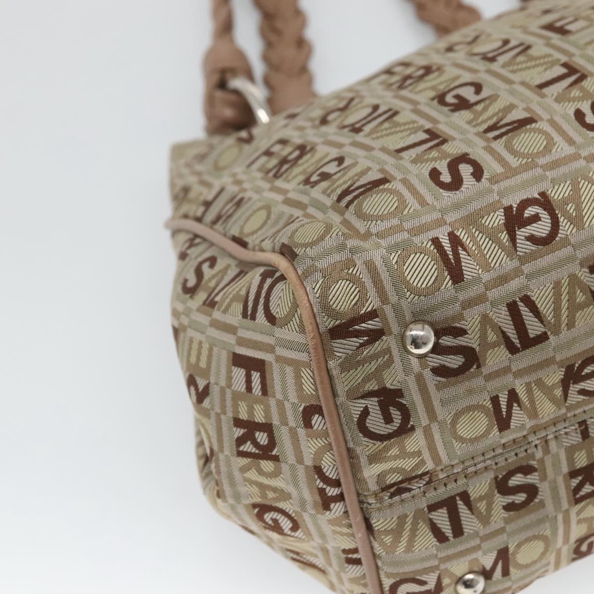 Salvatore Ferragamo Hand Bag Nylon Brown Silver Auth 125909