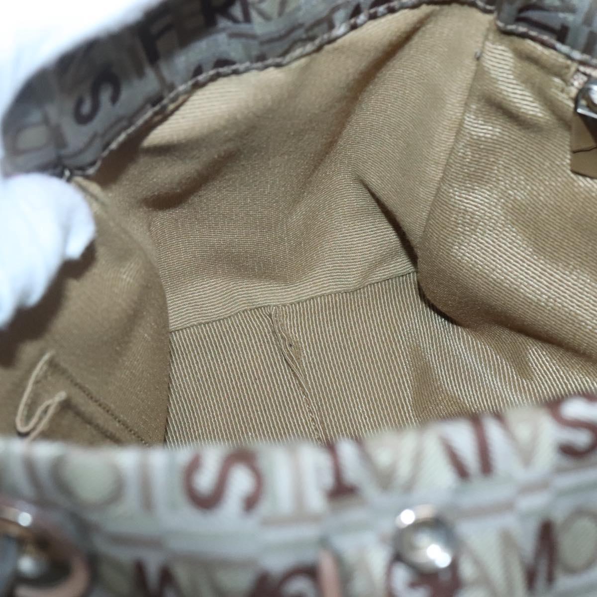 Salvatore Ferragamo Hand Bag Nylon Brown Silver Auth 125909
