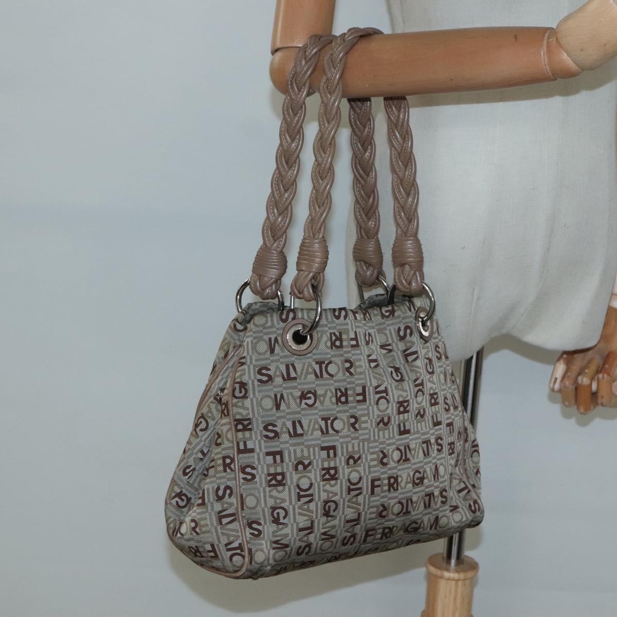 Salvatore Ferragamo Hand Bag Nylon Brown Silver Auth 125909