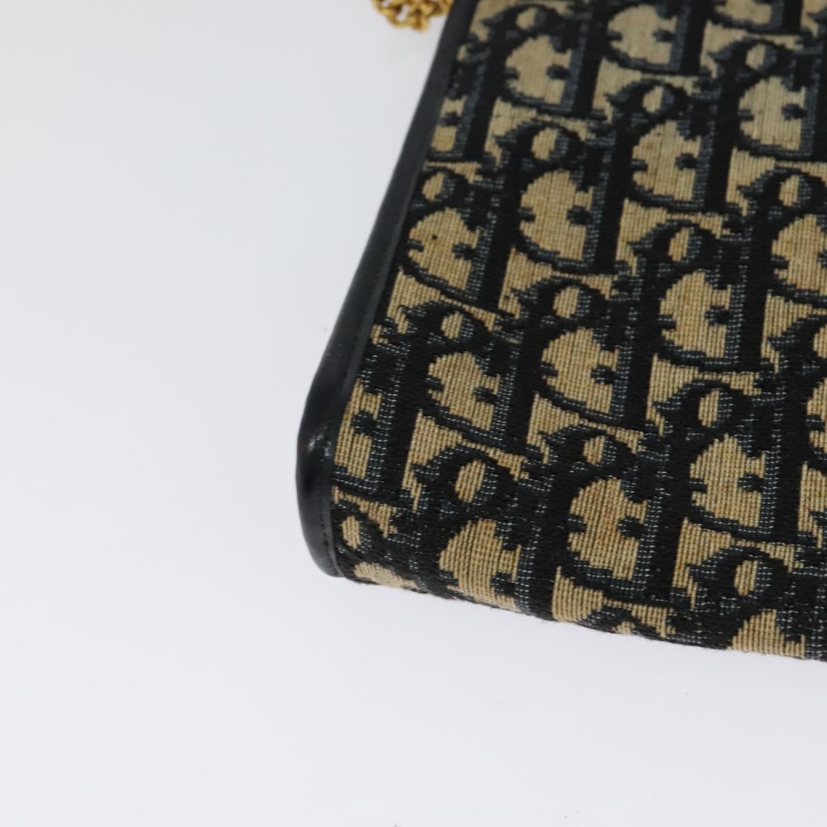 Christian Dior Trotter Canvas Shoulder Bag Navy Gold Auth 125910