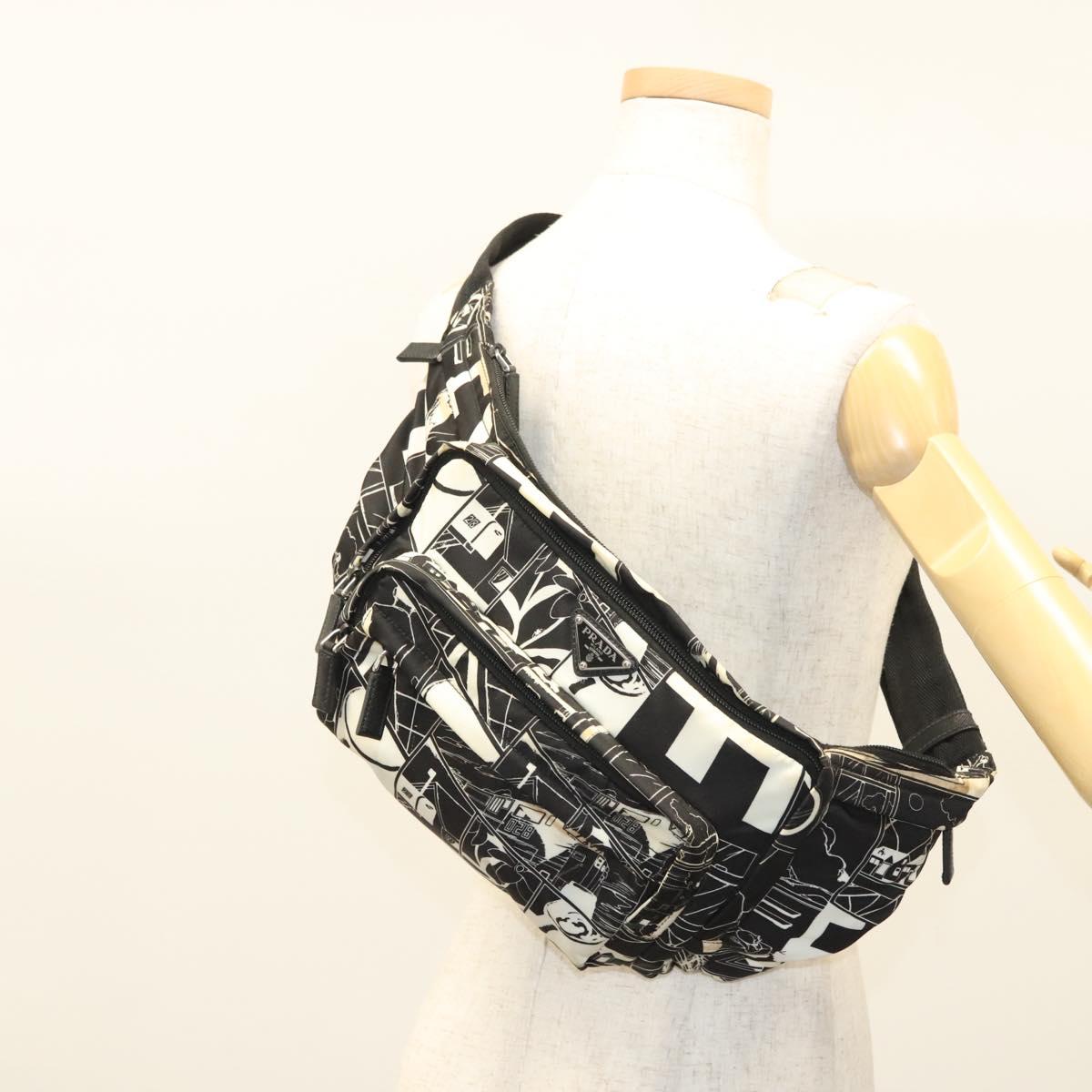 PRADA Shoulder Bag Nylon Black Silver Auth 125913