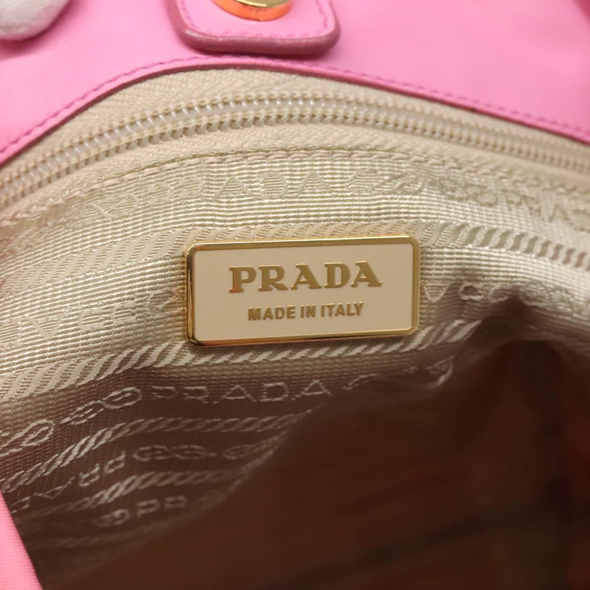 PRADA Hand Bag Nylon Pink Gold Auth 125914