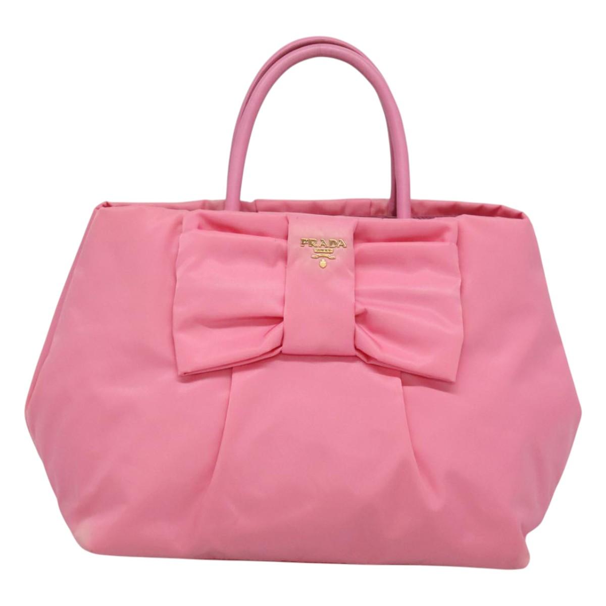 PRADA Hand Bag Nylon Pink Gold Auth 125914