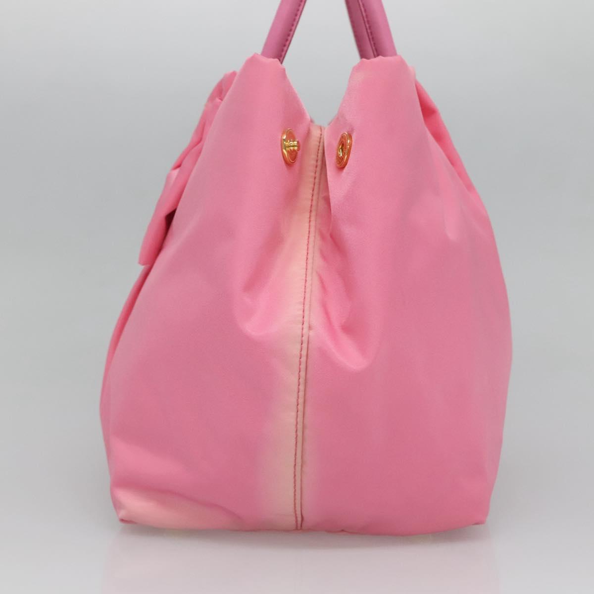 PRADA Hand Bag Nylon Pink Gold Auth 125914